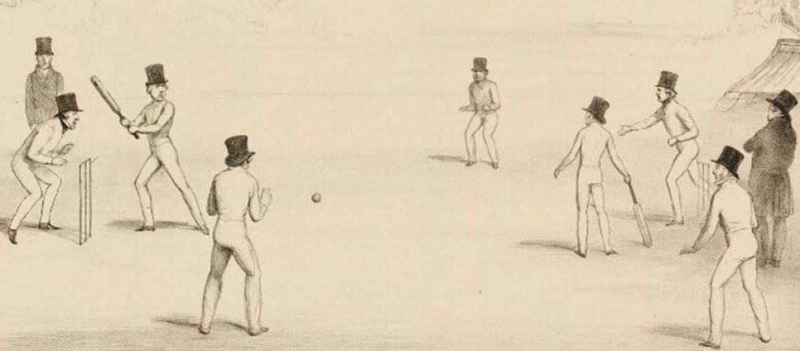 Sketch of 19th century cricket match